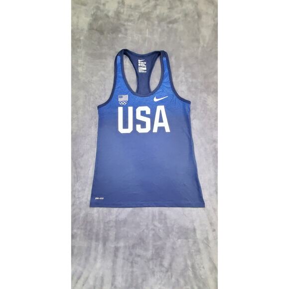 Nike USA Olympic Team Sz S Shirt Womens Blue Dri-FIT Tank Top Olympics C17-70 - Picture 1 of 10